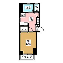 ラベール原町 1Kの間取図画像