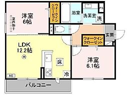 アイル京都八条 1階2LDKの間取り