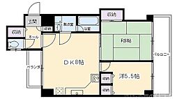 ライオンズマンション鴨川北 6階2DKの間取り