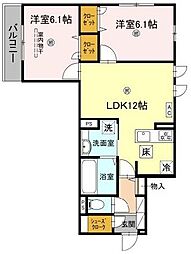 D-ROOM Sagarimatsu 1階2LDKの間取り