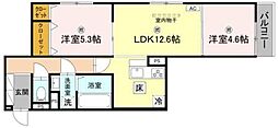 D-ROOM Sagarimatsu 1階2LDKの間取り
