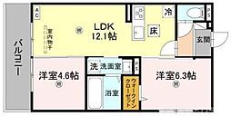 リバティスクエア楓 3階2LDKの間取り
