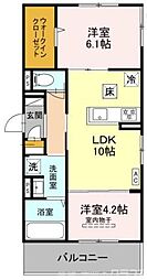 ヌーベル・ヴィー侍従池 2階2LDKの間取り