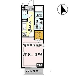 グランパルク 2階1Kの間取り