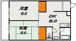 サンハイツ西ノ京 3階2DKの間取り