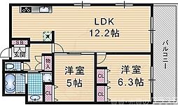 LUXE中書島 4階2LDKの間取り