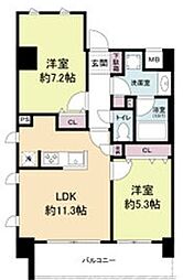 ブランシエスタ山科大塚 2階2LDKの間取り