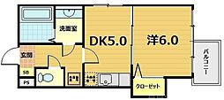 サザン桃山御陵 1階1DKの間取り