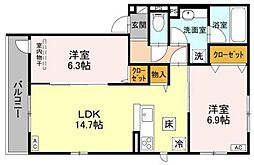 エンラージ西院 3階2LDKの間取り