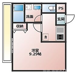 フラッティ西京極 2階1Kの間取り