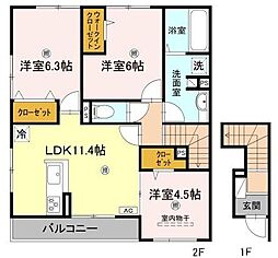 ソレイユ嵯峨野 2階3LDKの間取り
