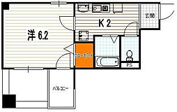 バインオークイレブン 11階1Kの間取り