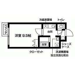Peaceful朱雀 4階1Kの間取り