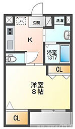 クオリア壱番館 3階1Kの間取り