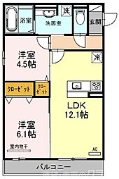 セジュールKOTO 3階2LDKの間取り