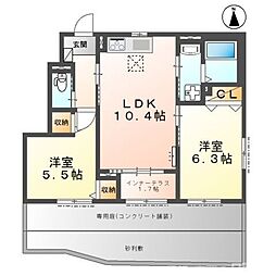 コラソン江戸町 101 1階2LDKの間取り