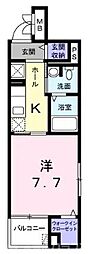 ルミエール長岡京 4階1Kの間取り