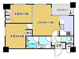 デ・リード御池 2LDKの間取図画像