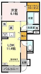 カルムベルフルール 1LDKの間取図画像
