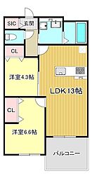 Plume葛野三条 2LDKの間取図画像