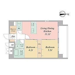 京都市上京区西上善寺町マンション 2LDKの間取図画像