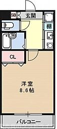 元土御門 1Kの間取図画像