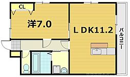 フレーヴァー七瀬川 1LDKの間取図画像