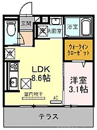 コージーコート上鳥羽 1LDKの間取図画像