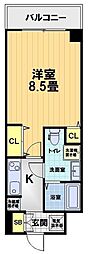 フォース二条城東 1Kの間取図画像