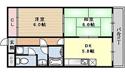 上阿達谷口マンション 2DKの間取図画像