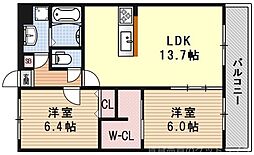 シャルレ7番館 2LDKの間取図画像