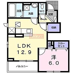 ソレイユ南加瀬 1階1LDKの間取り