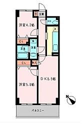 セレッソウスイ 4階2DKの間取り