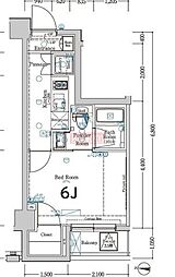 XEBEC千鳥町 1Kの間取図画像