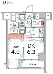 ハーモニーレジデンス東京羽田スカイブリッジ 1DKの間取図画像