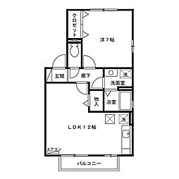 フォーシーズンD 2階1LDKの間取り