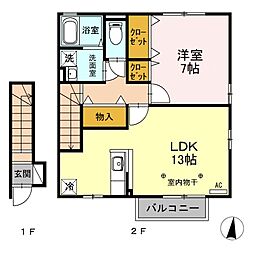 ラルジュメゾンB 1LDKの間取図画像