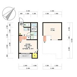 JR仙山線 北仙台駅 徒歩9分の賃貸アパート 2階1Kの間取り