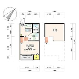 JR仙山線 北仙台駅 徒歩9分の賃貸アパート 2階1Kの間取り