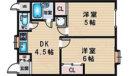 エレガンスファイブ 2DKの間取図画像