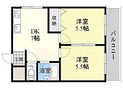 サンサーラ新大阪 2DKの間取図画像