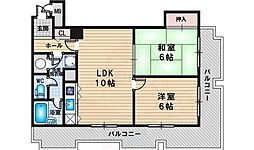 朝日プラザ新大阪 2LDKの間取図画像