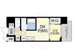 プレリスNEO大阪十三エルヴィオン 1DKの間取図画像