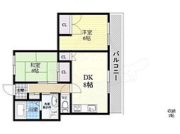 ライフステージ新大阪 2DKの間取図画像