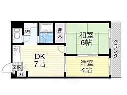 第8東城マンション 2DKの間取図画像