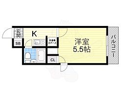 トーカン東淀川キャステール 1Kの間取図画像