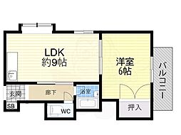 大建ハイツ菅原 1LDKの間取図画像