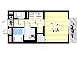 アムールHARMONY1 1Kの間取図画像