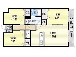 インペリアル上新庄 3LDKの間取図画像