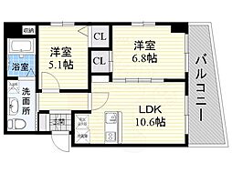 セレブコート木川 2LDKの間取図画像